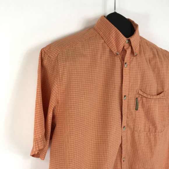 Columbia Casual Button Down Shirt Men's Medium Orange Plaid 100% Cotton Outdoor - Picture 4 of 11